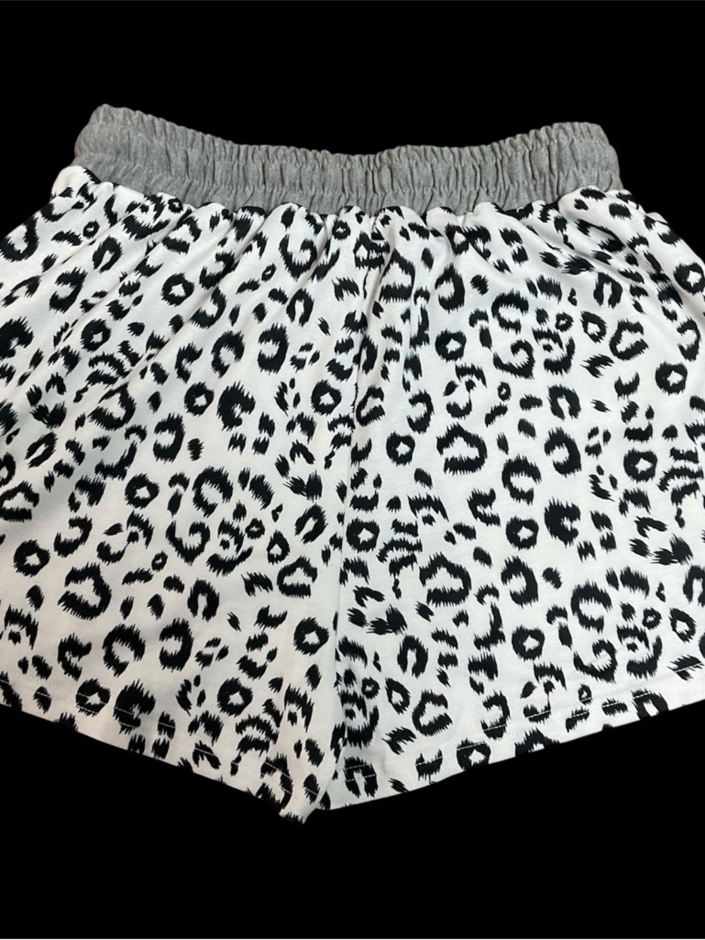 Womens Black & White Leopard Print Lounge Shorts - Gray Waistband